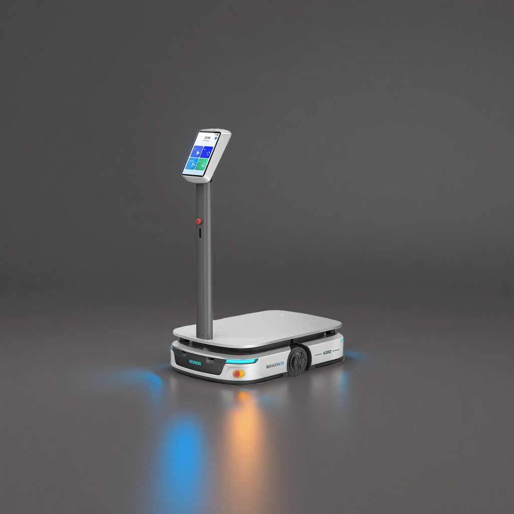 Silver-gray robot column with screen loading platform Application Scenario