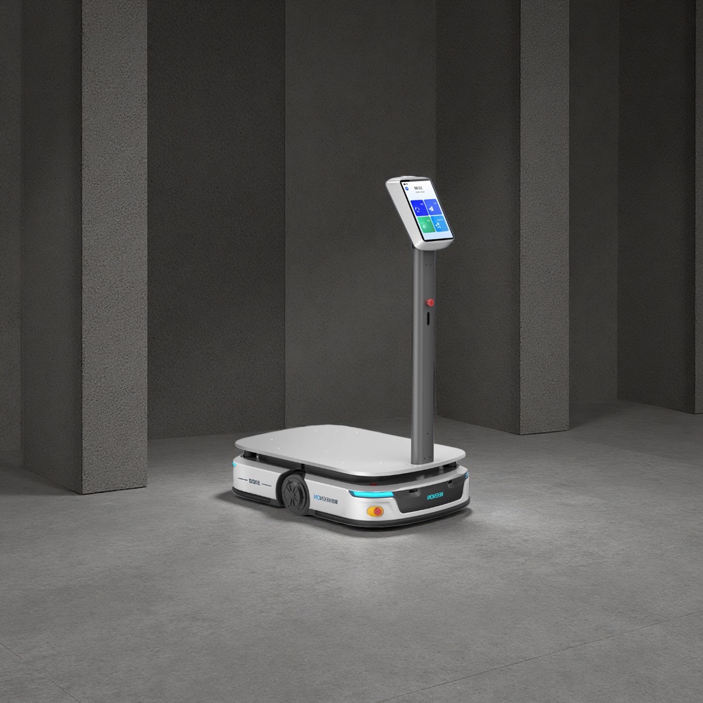 Silver-gray robot column with screen loading platform