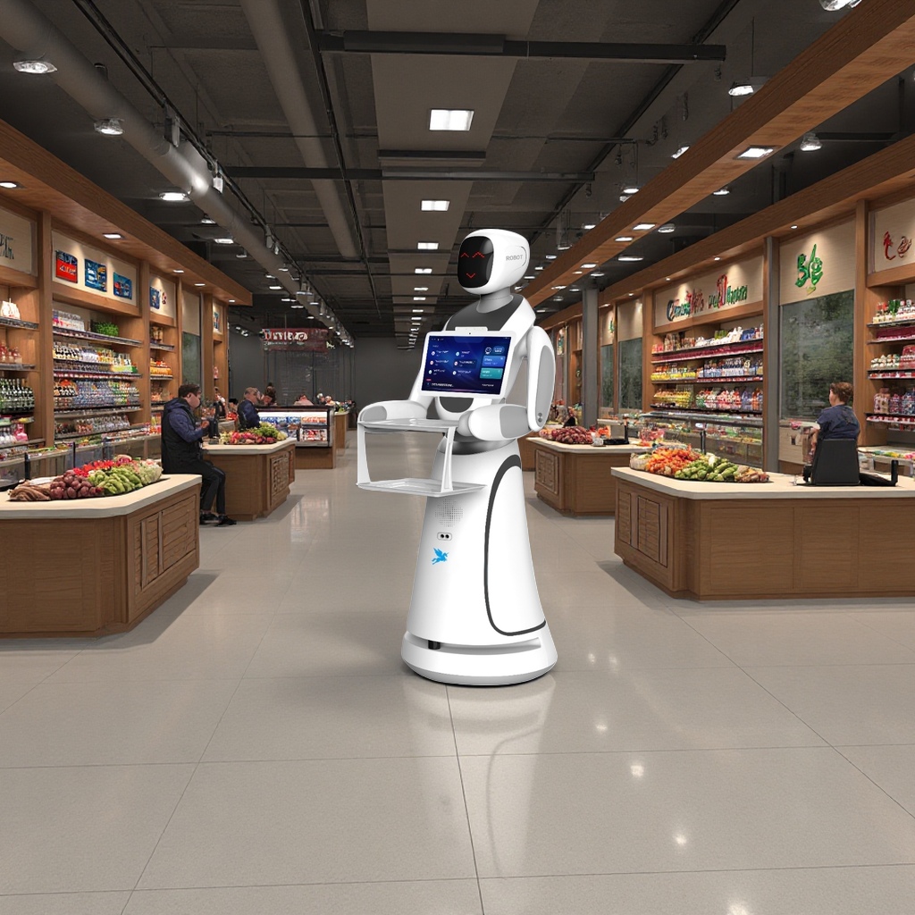 The white service robot intelligently greets guests and guides them, featuring multi-functional automatic obstacle avoidance for both home and commercial use
