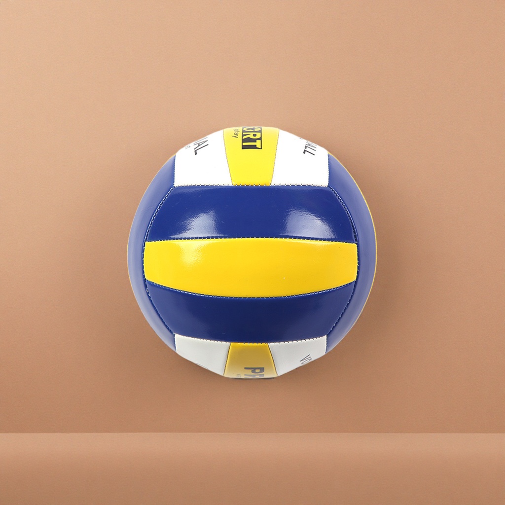 A professional volleyball training and competition ball with blue, yellow and white stripes Application Scenario