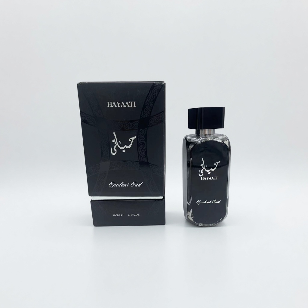 HAYAATI سربانی Opulent Oud black perfume bottle and packaging box perfume set