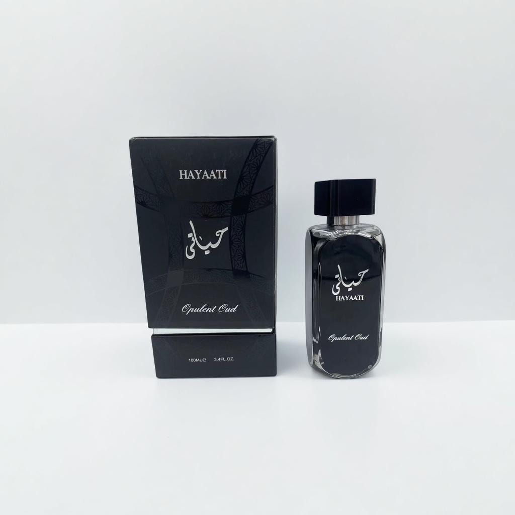 HAYAATI سربانی Opulent Oud black perfume bottle and packaging box perfume set details Picture