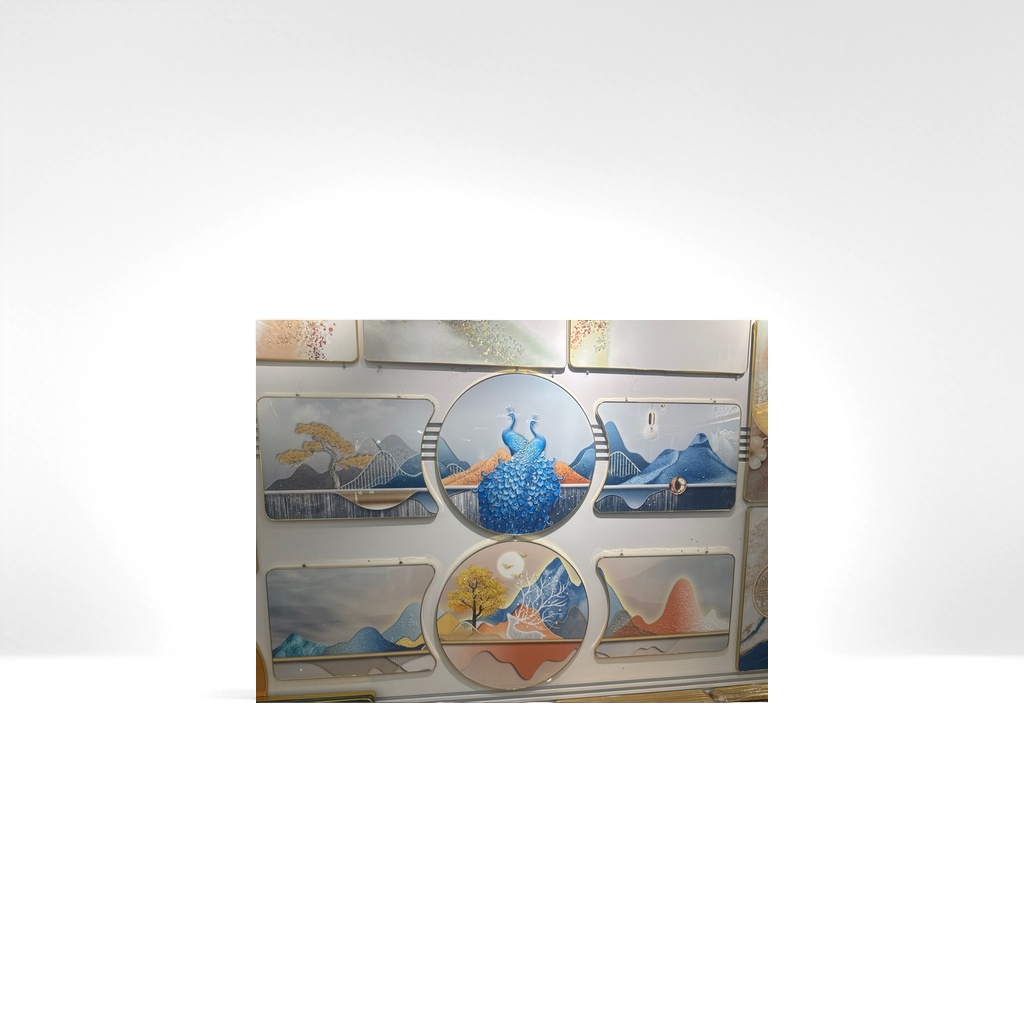 Blue peacock decorative painting, living room and bedroom hanging painting, Nordic style modern simple abstract art mural