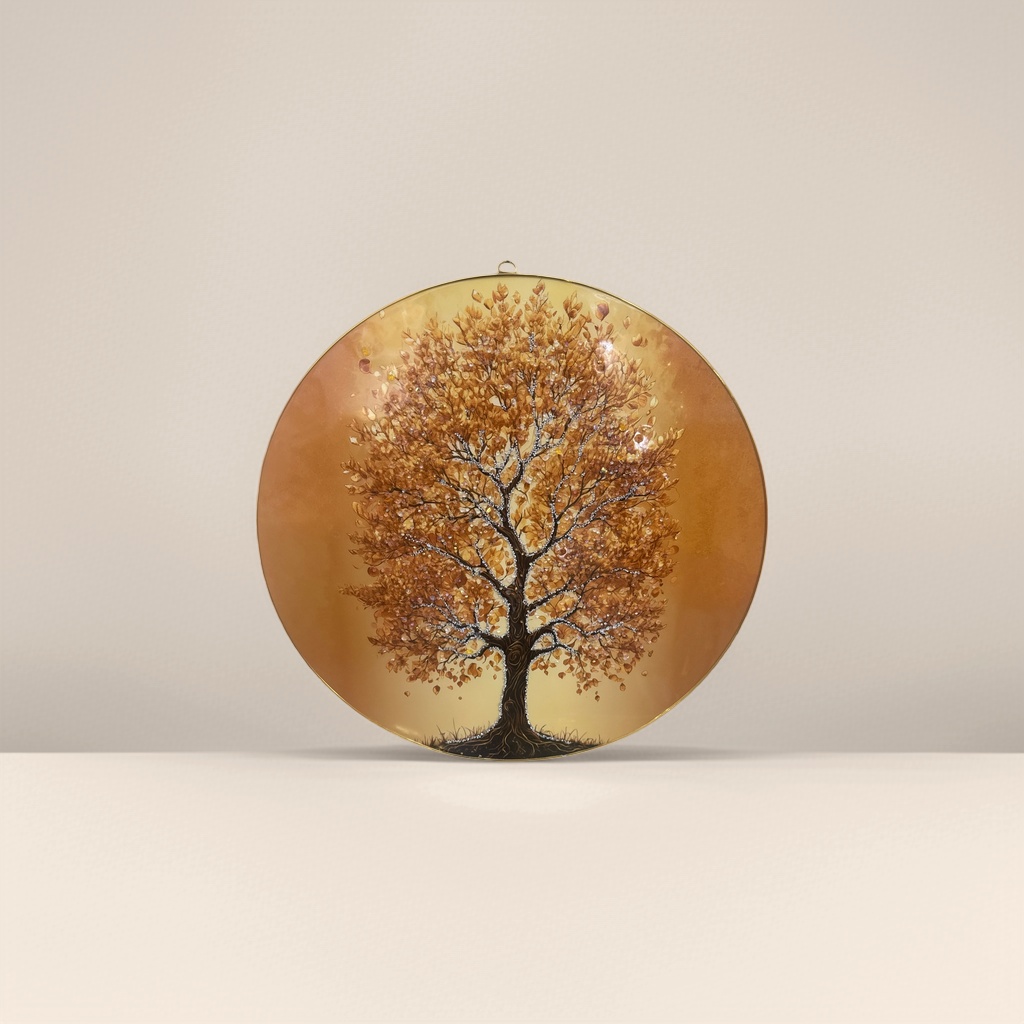 Golden-framed circular decorative painting with tree-shaped patterns for hanging in the living room and bedroom Specification image