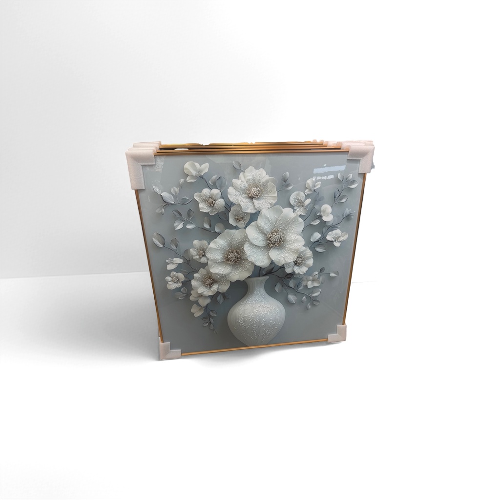 浅灰背景白色立体花卉装饰画客厅卧室挂画现代简约