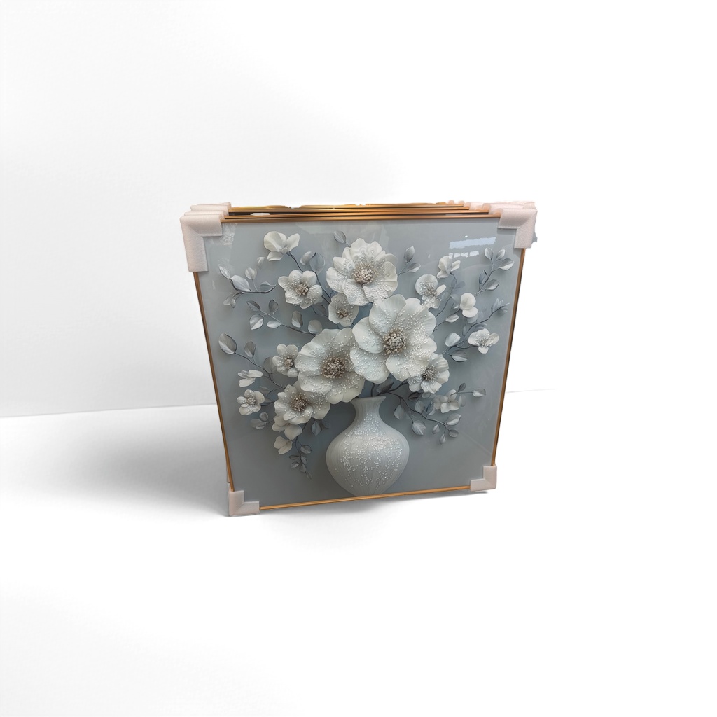The light gray background white three-dimensional floral decorative painting is a modern and simple hanging painting for the living room and bedroom details Picture