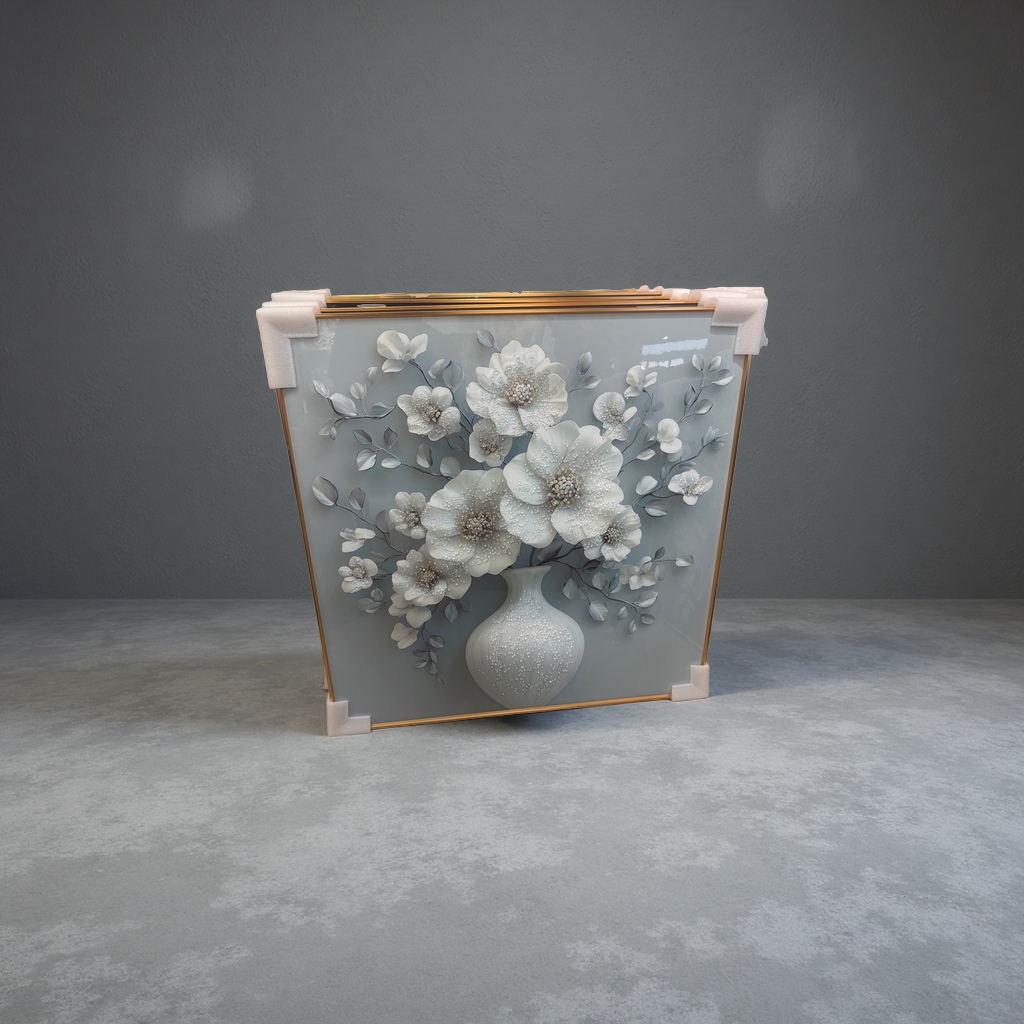 The light gray background white three-dimensional floral decorative painting is a modern and simple hanging painting for the living room and bedroom Application Scenario