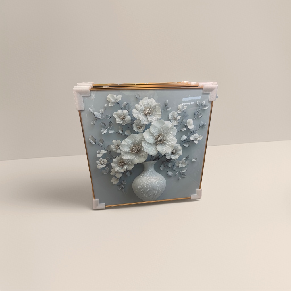 The light gray background white three-dimensional floral decorative painting is a modern and simple hanging painting for the living room and bedroom Specification image