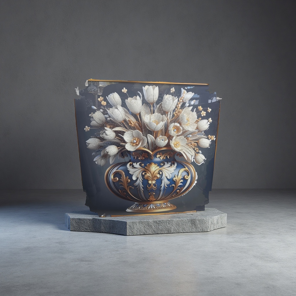 A blue gold-rimmed vase with white flower decorative painting, a home living room entrance hall decoration Application Scenario