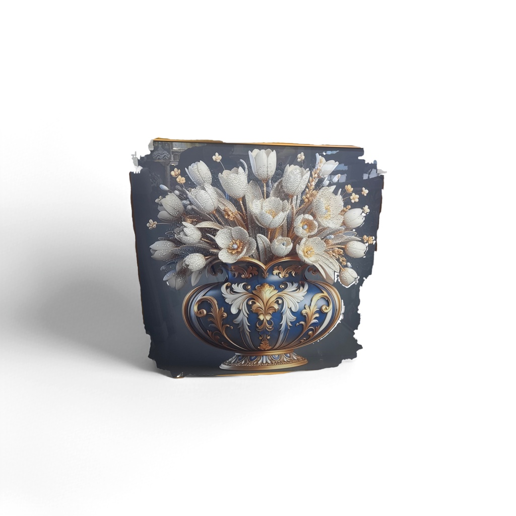 蓝色金边花瓶插白花装饰画家居客厅玄关摆件