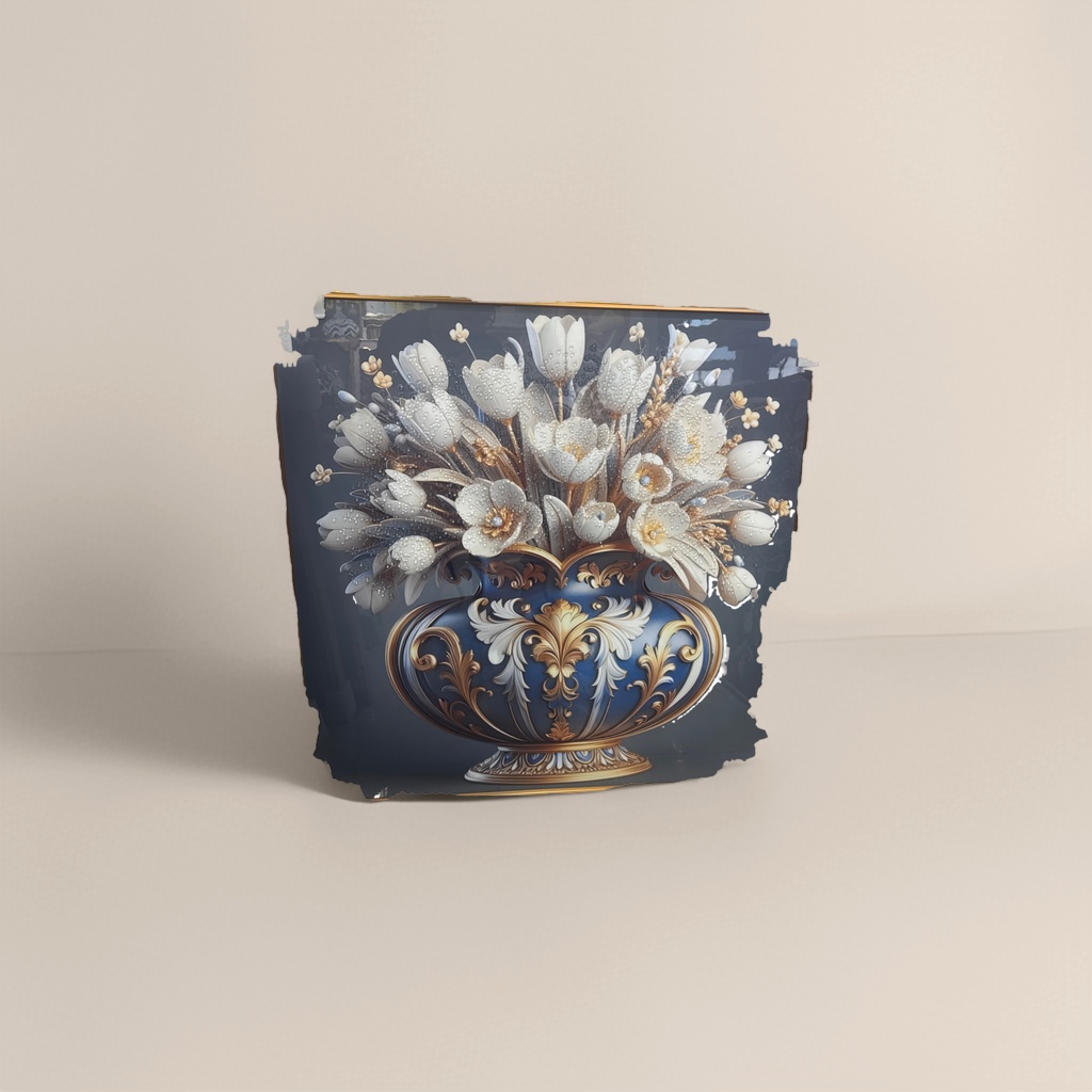 A blue gold-rimmed vase with white flower decorative painting, a home living room entrance hall decoration Specification image