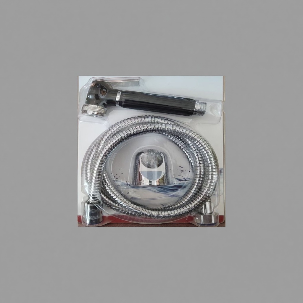 Silver metal hose with black nozzle household car wash water gun accessories details Picture