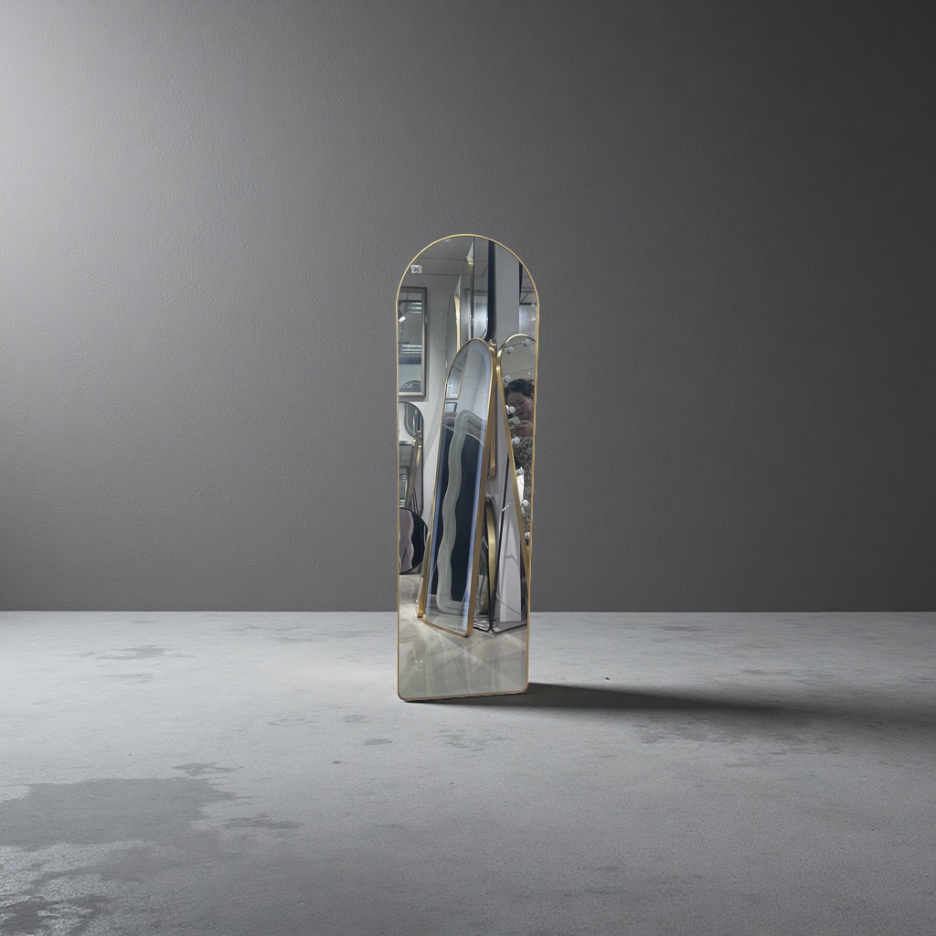 Golden-framed arched floor mirror, full-length mirror, bedroom and living room dressing mirror Application Scenario