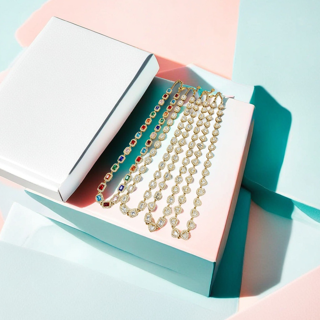 Golden diamond-encrusted colored gemstone necklace, a fashionable and light luxury accessory for women