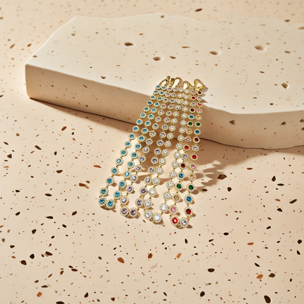 Gold diamond-encrusted colored gemstone necklace, 925 silver gold-plated collarbone chain for women details Picture