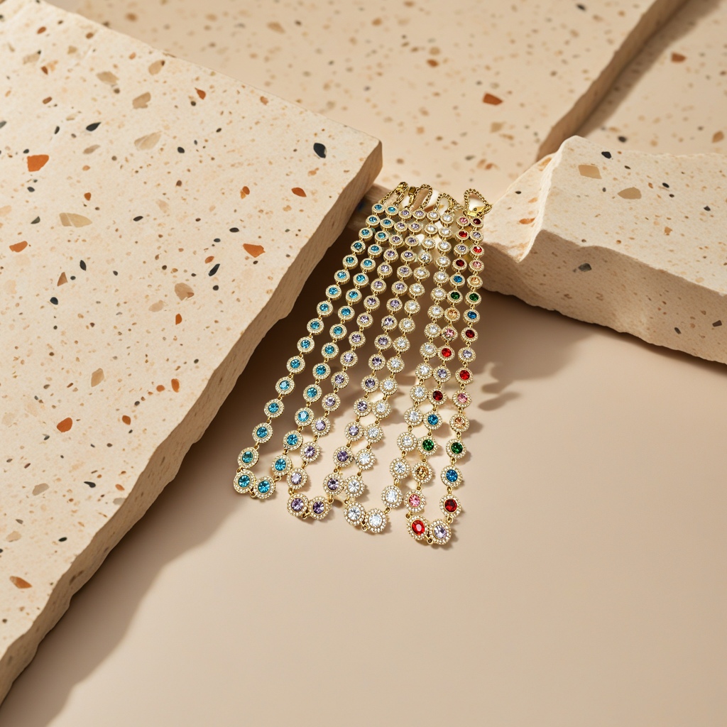 Gold diamond-encrusted colored gemstone necklace, 925 silver gold-plated collarbone chain for women