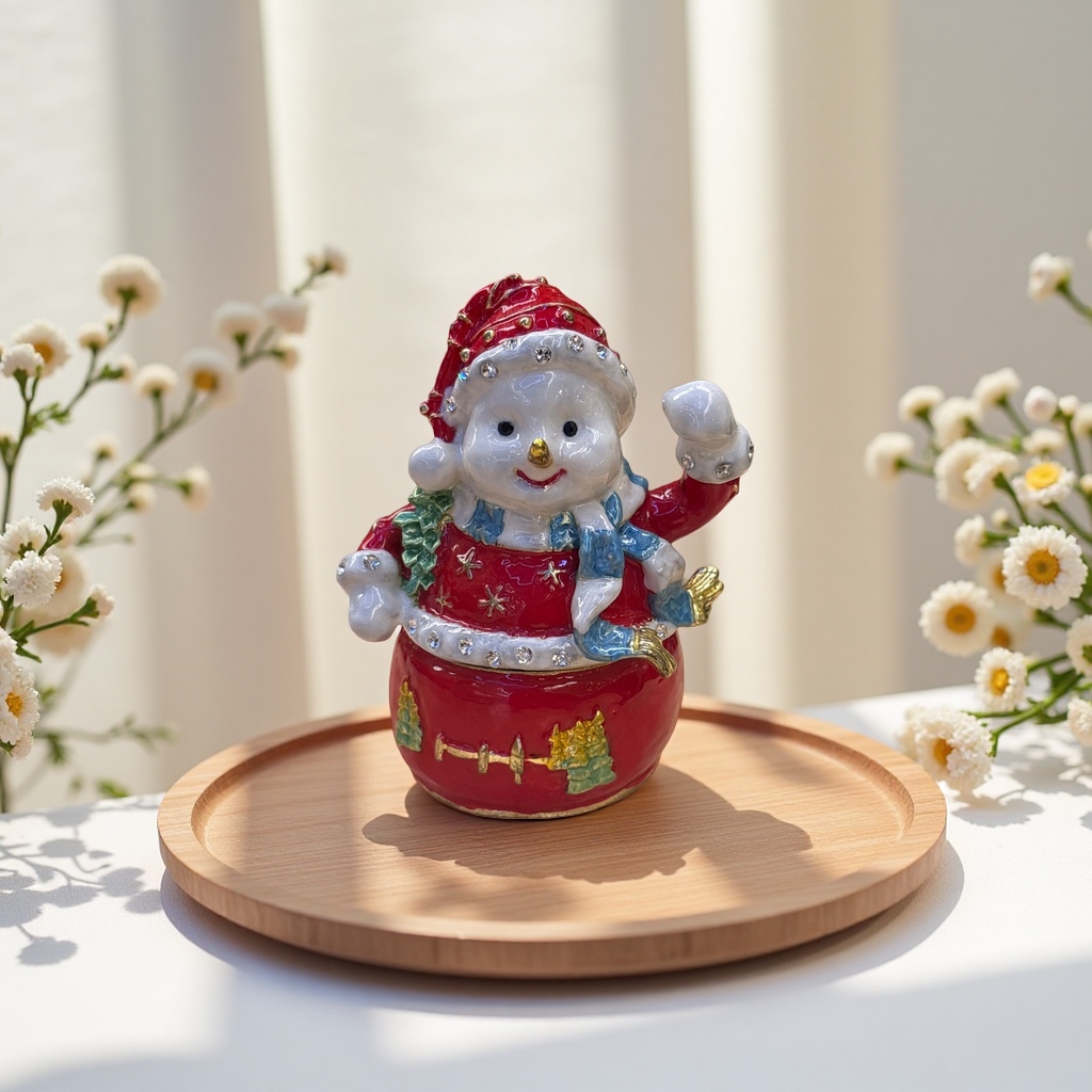 红色雪人造型节日装饰盒 圣诞新年家居摆件细节图