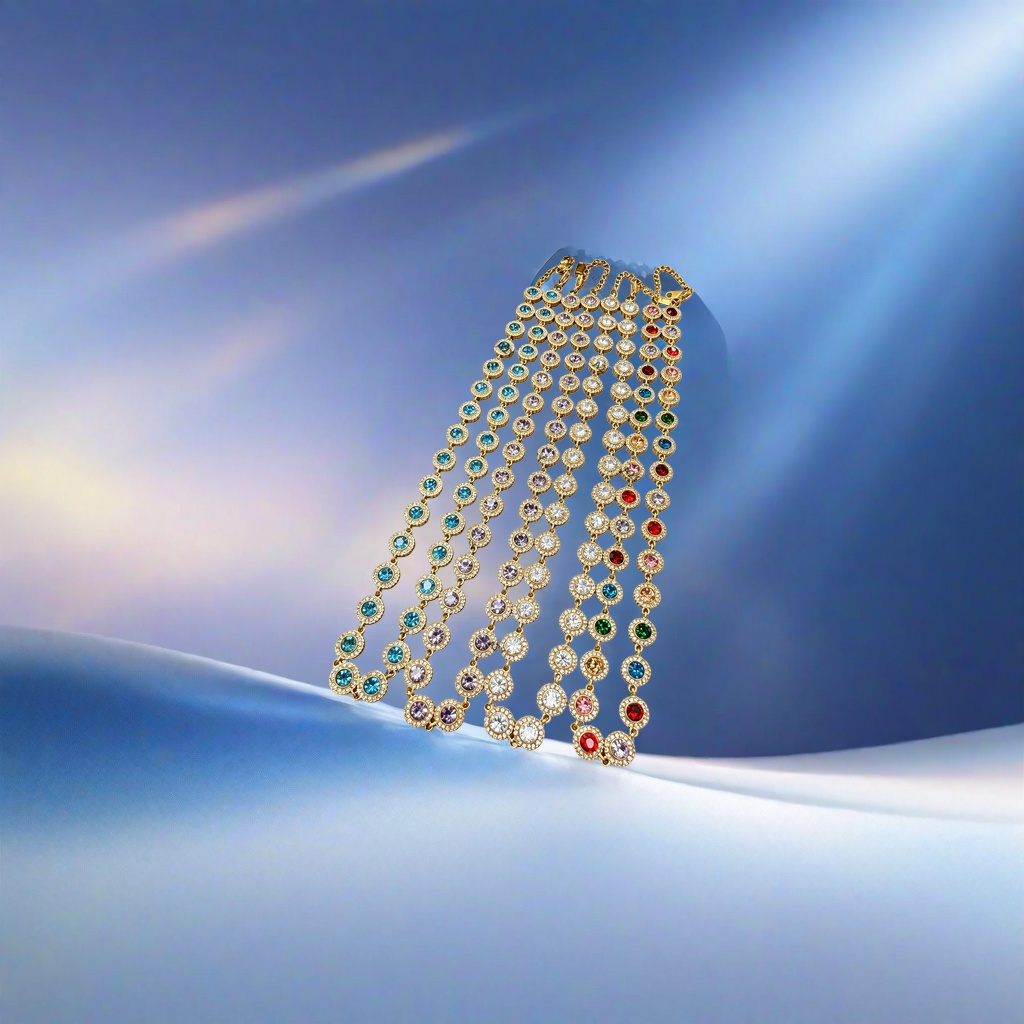 Gold diamond-encrusted colored gemstone necklace, 925 silver gold-plated collarbone chain for women Specification image