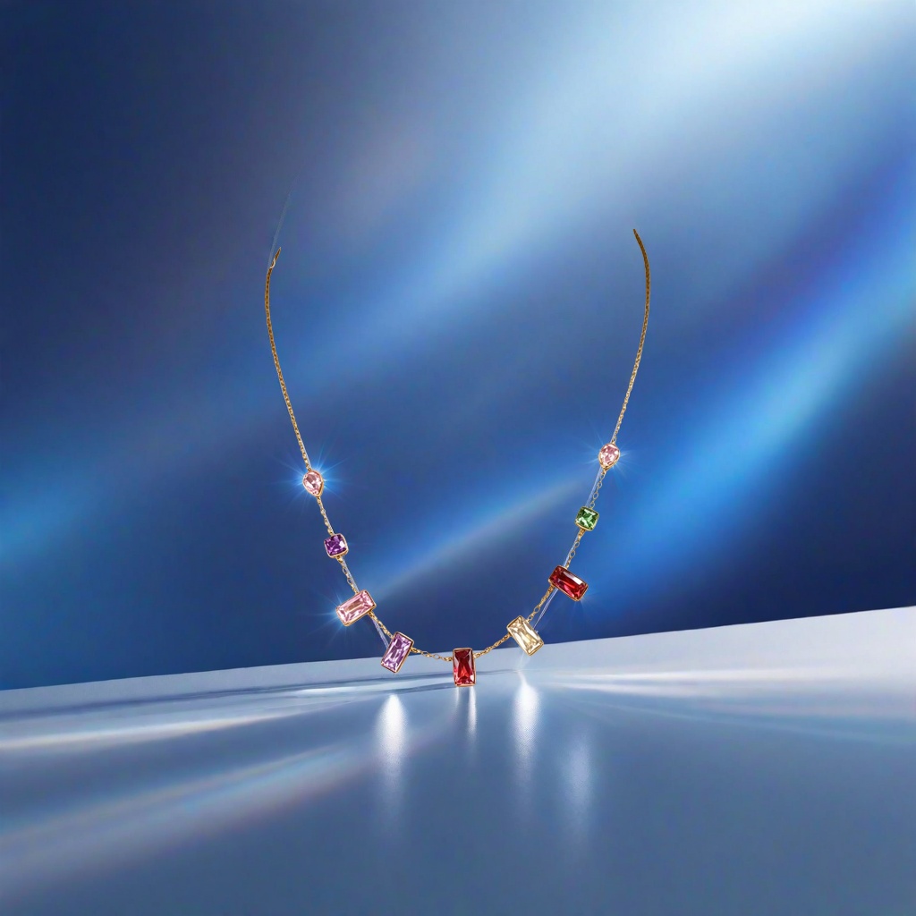Golden chain, colorful gemstone necklace, fashionable and versatile collarbone chain for women Application Scenario