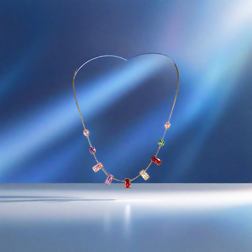 Golden chain, colorful gemstone necklace, fashionable and versatile collarbone chain for women Specification image