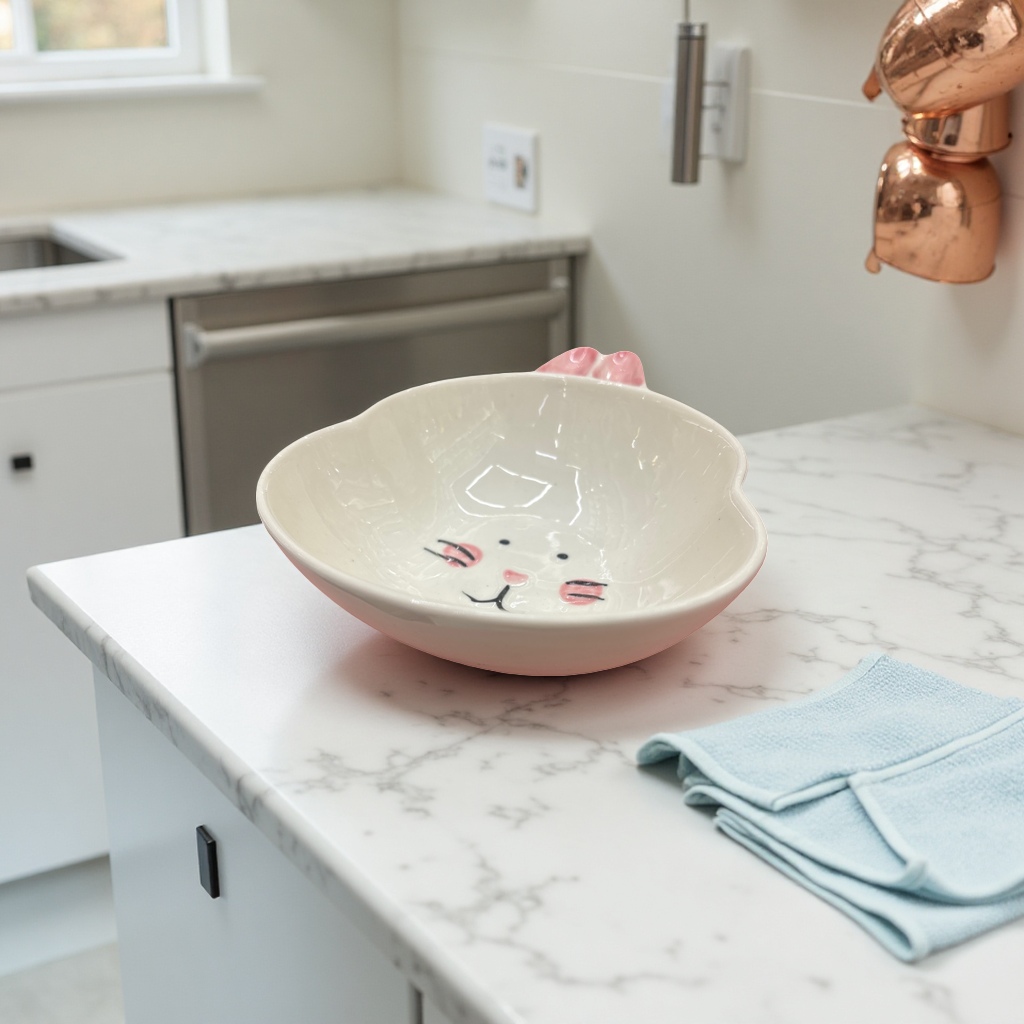 White rabbit-shaped ceramic small bowl, a cute household tableware and children's plate