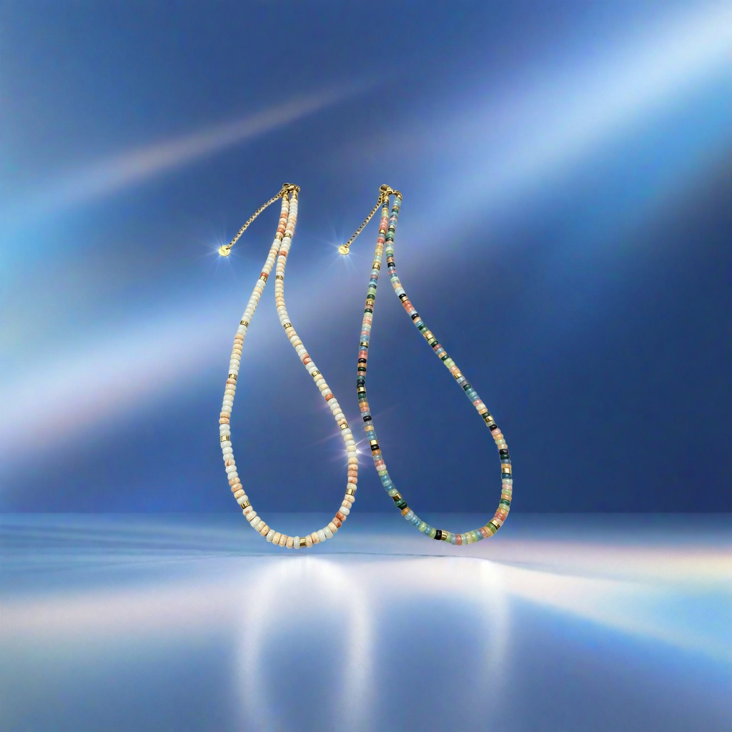 Colorful bead necklace, hand-woven collarbone chain with multi-colored glass beads, simple and fashionable Specification image