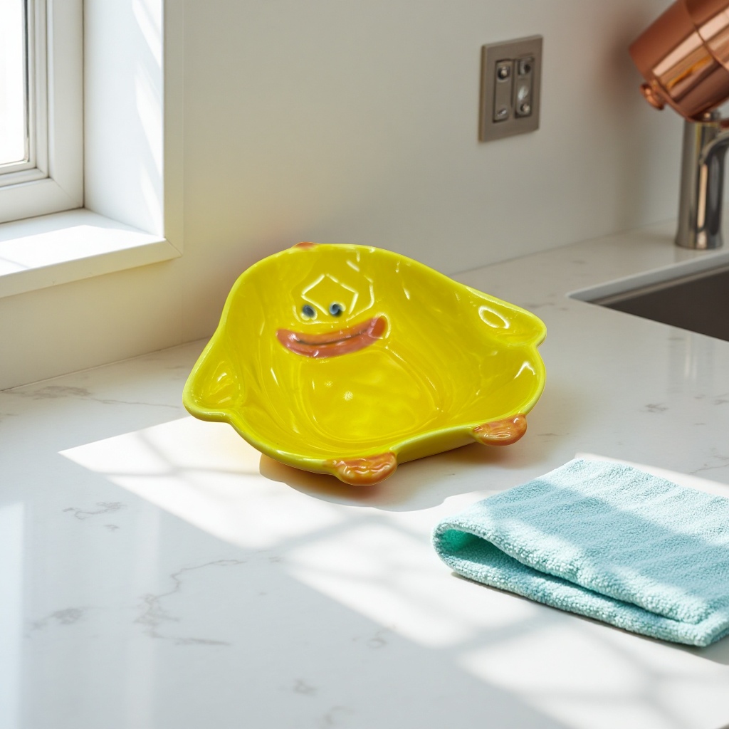 Yellow duck-shaped ceramic small bowl, a cute and fun household children's dinner bowl