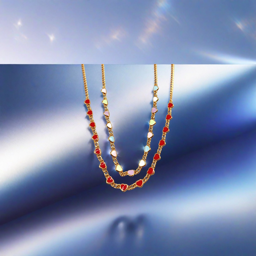 Golden chain, colorful heart-shaped pendant necklace, a fashionable, simple and versatile ladies' accessory Application Scenario