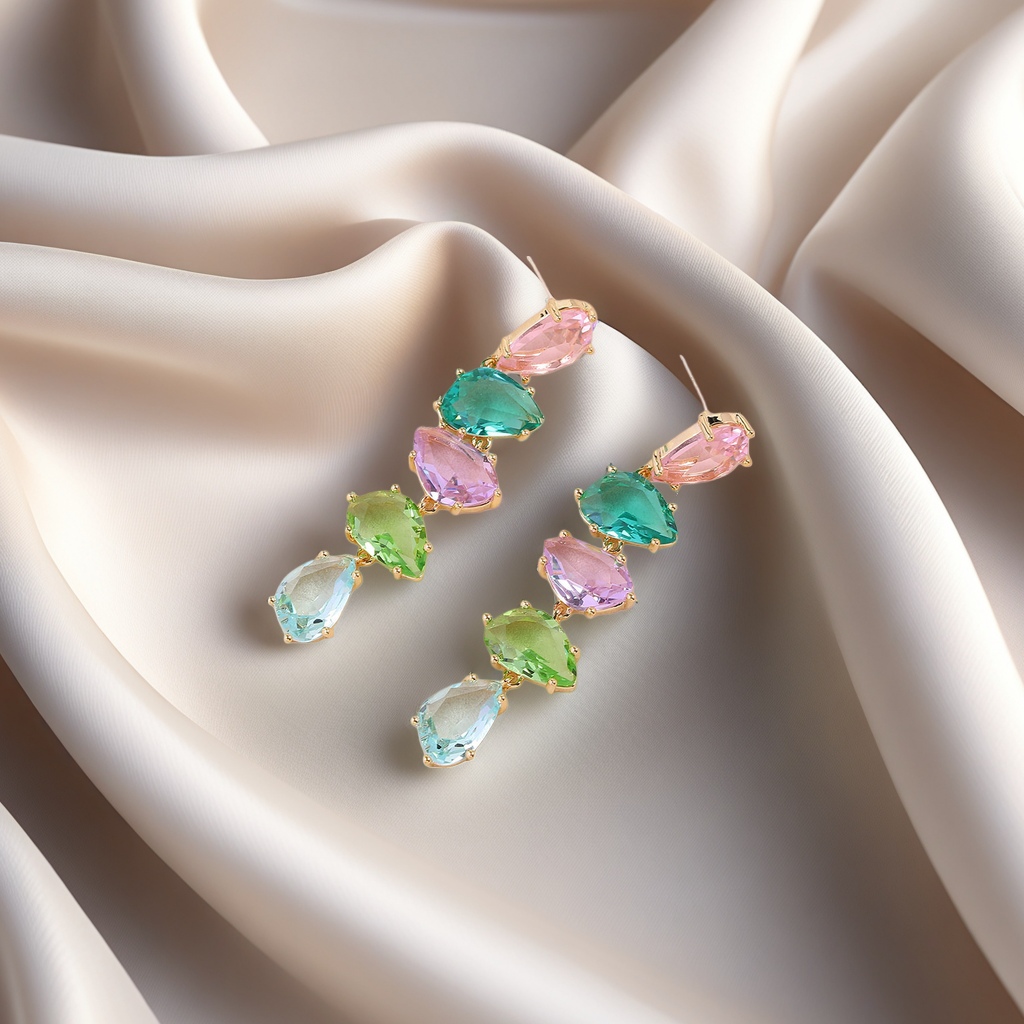 Colorful teardrop-shaped gemstone earrings, fashionable and light luxury zircon earrings for women