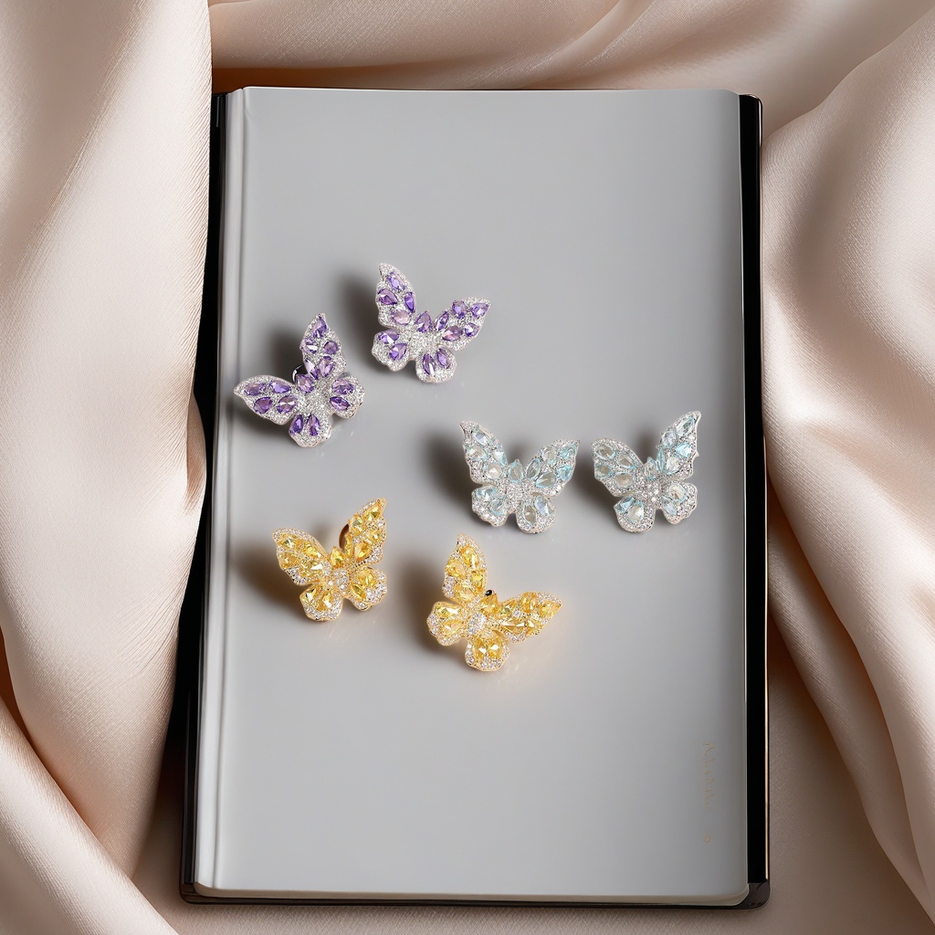 Colorful butterfly-shaped diamond-encrusted stud earrings are fashionable and light luxury earrings for women details Picture