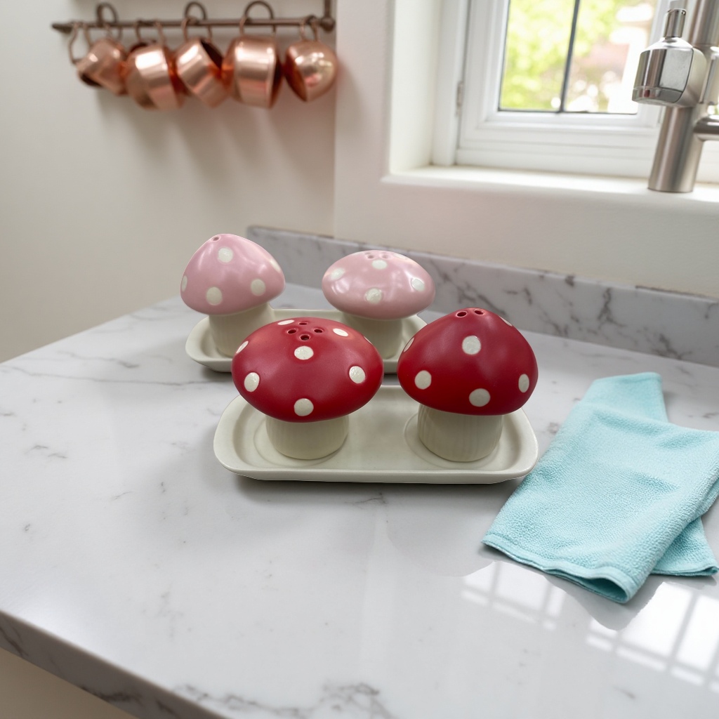 Red and white polka dot mushroom-shaped seasoning bottle, creative glass seasoning jar for home kitchen details Picture