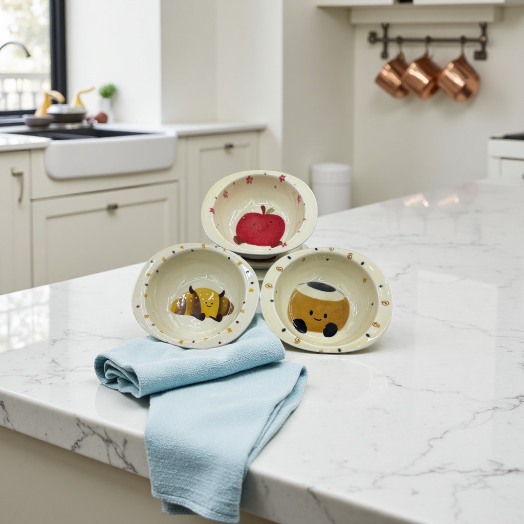 Three cartoon-patterned ceramic bowls, home breakfast bowls, children's tableware and bowl sets details Picture