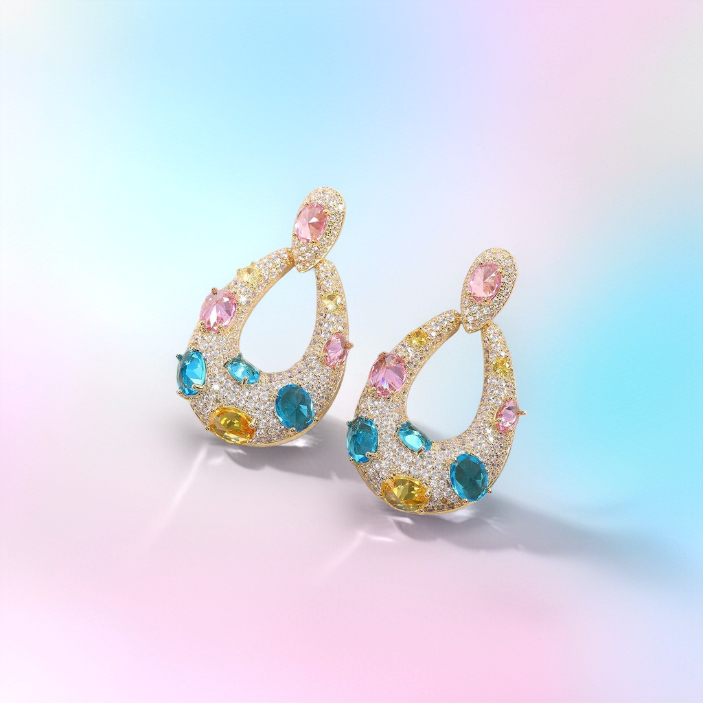 Colored gemstone earrings, natural zircon, light luxury and fashionable women's earrings details Picture