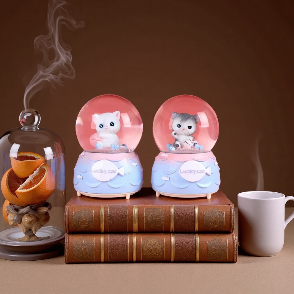 透明球体猫咪雪景球 摆件家居装饰创意桌面工艺品