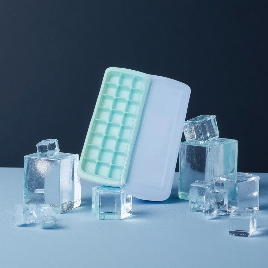 浅绿色冰格模具带透明盖硅胶家用制冰盒厨房用品