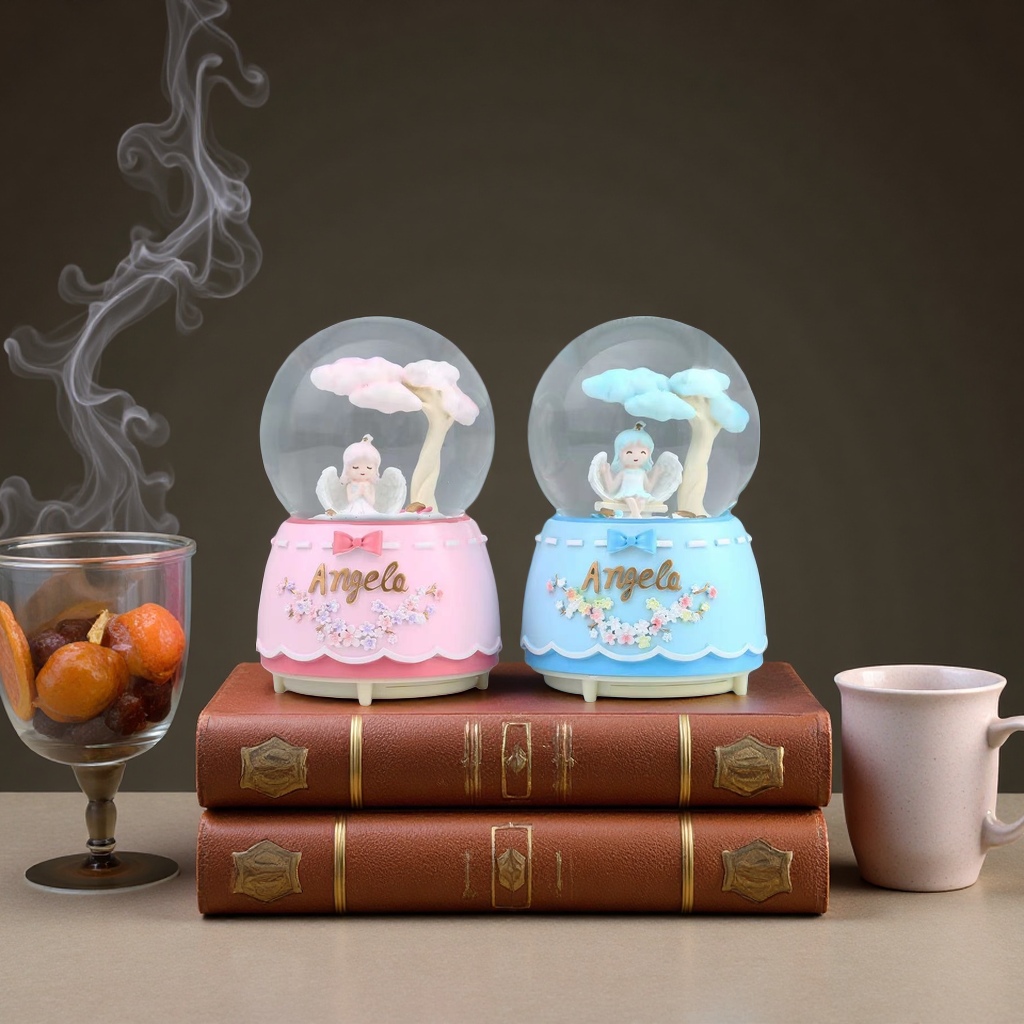粉色蓝色天使雪花水晶球摆件家居装饰浪漫氛围礼物图