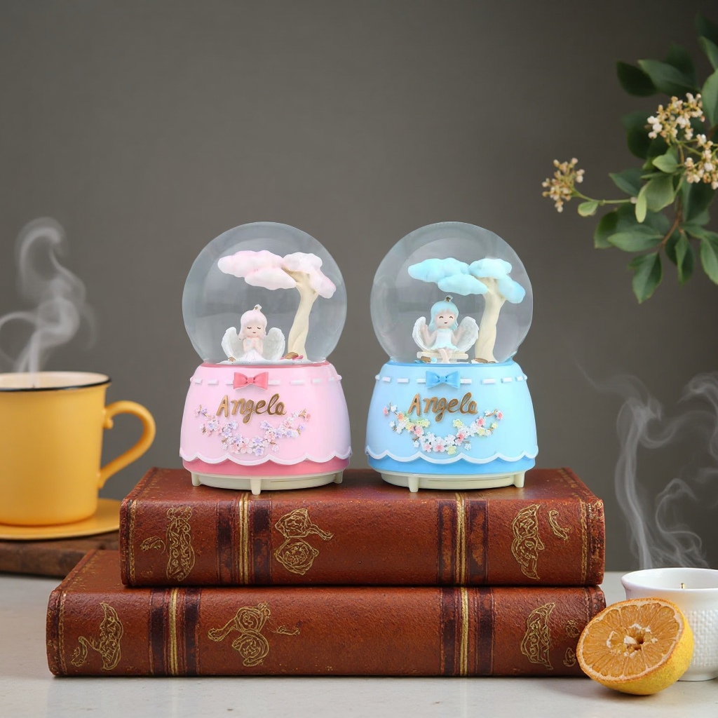 粉色和蓝色天使雪花水晶球产品图