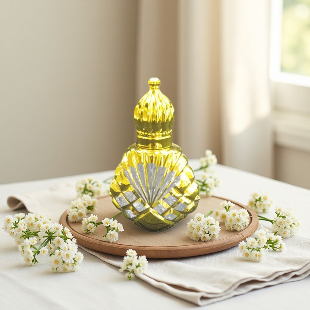 Golden carved aroma bottle, indoor fragrance display piece, exquisite glass diffuser details Picture