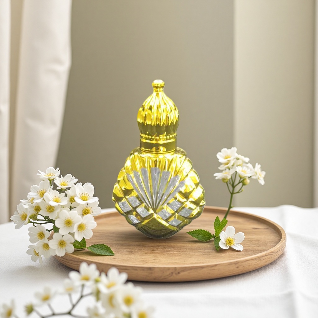 Golden carved aroma bottle, indoor fragrance display piece, exquisite glass diffuser