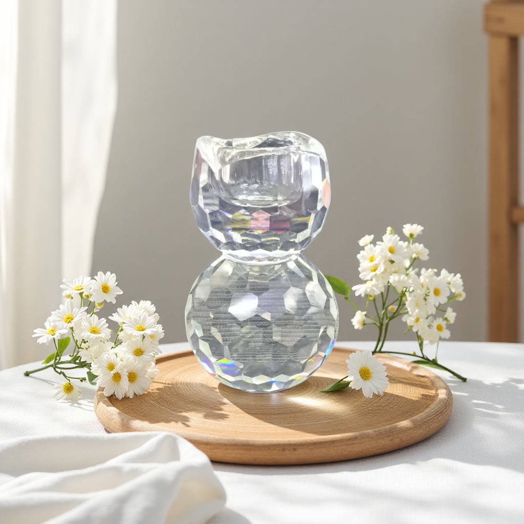 Transparent crystal cat-shaped candlestick decoration, home decoration, desktop display, creative gift