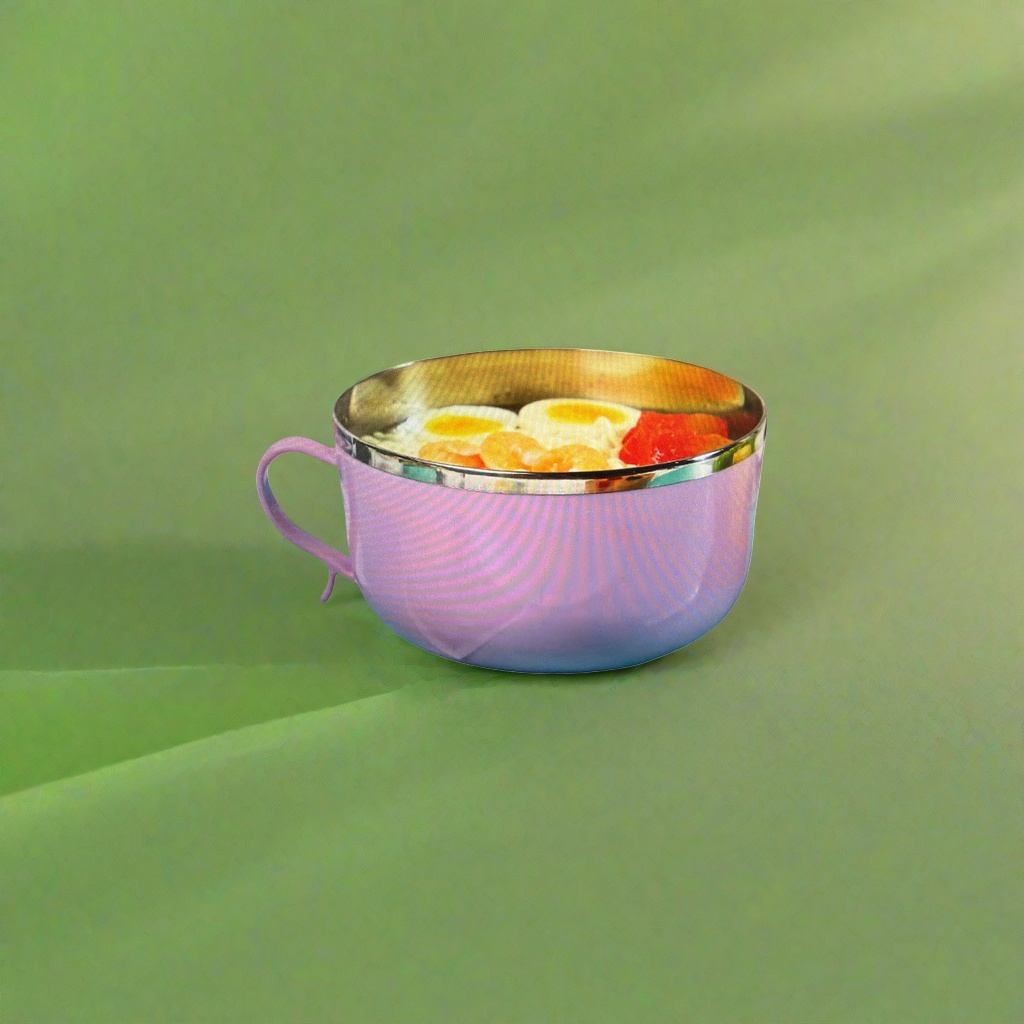 Pink silver-rimmed bowl egg and fruit set details Picture