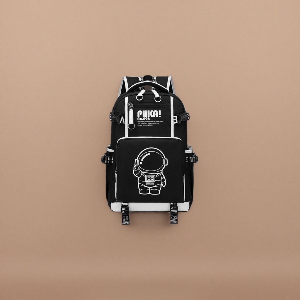 Black backpack with white astronaut pattern Plika! No.096 Specification image