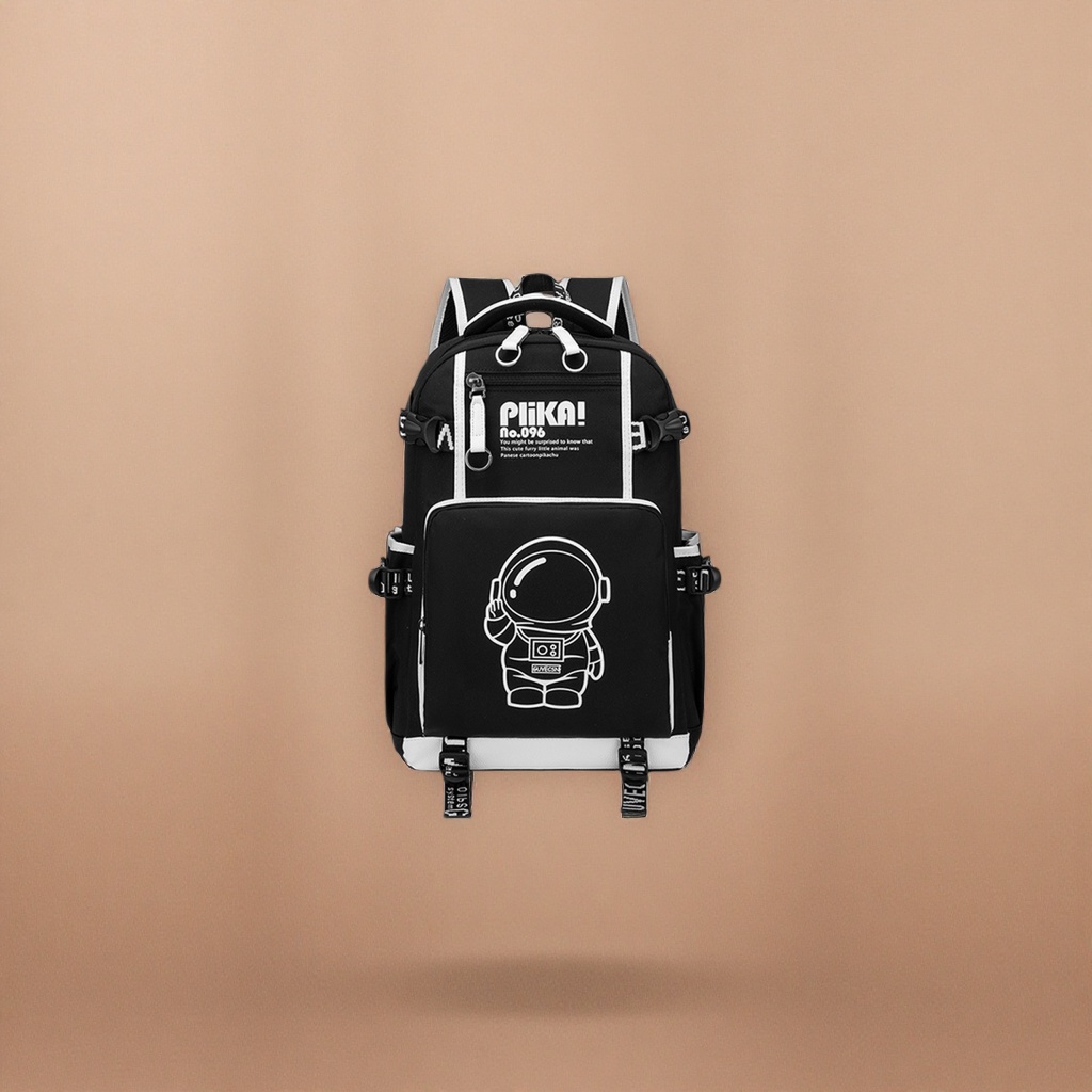 Black backpack with white astronaut pattern Plika! No.096 details Picture