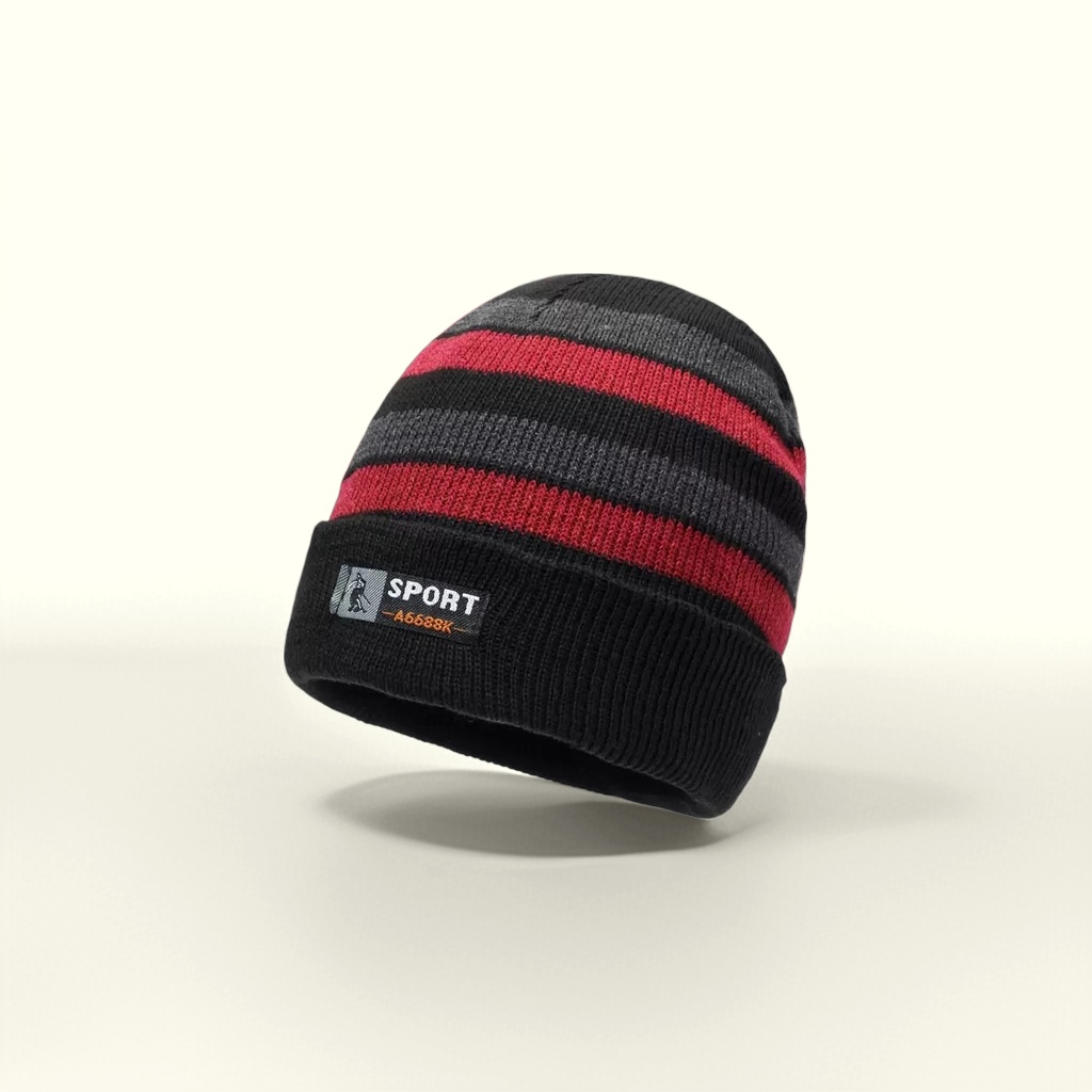 Red, black and grey striped knitted caps for both men and women, warm woolen caps, fashionable accessories for autumn and winter Specification image