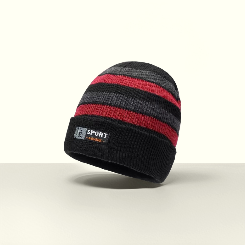 Red, black and grey striped knitted caps for both men and women, warm woolen caps, fashionable accessories for autumn and winter Application Scenario