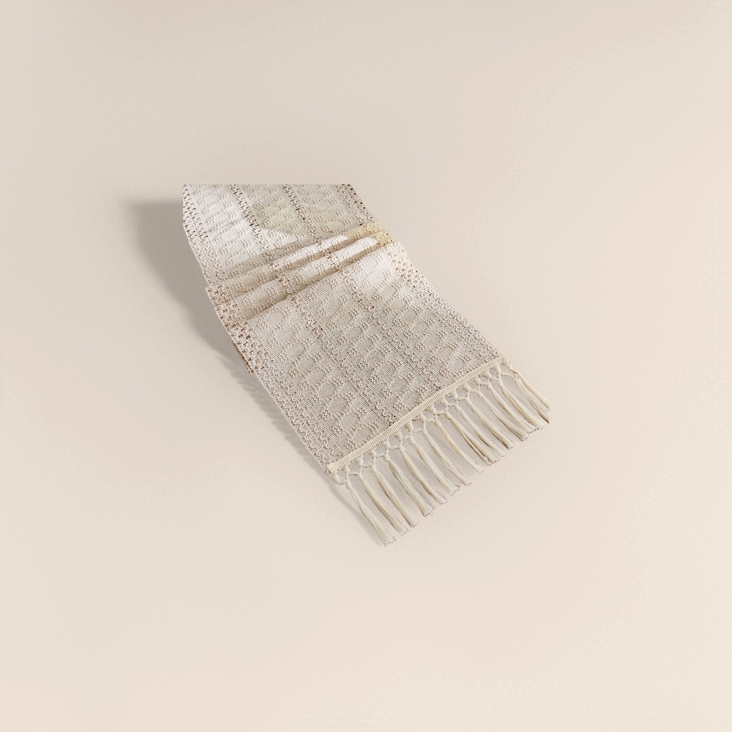 A beige crocheted tablecloth with tassels for the living room dining table decoration fabric home details Picture