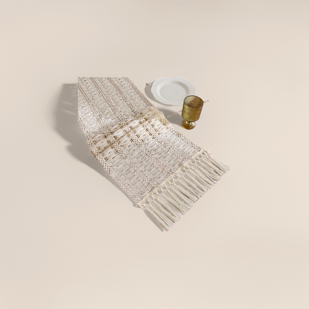 The off-white crocheted table flag is decorated with tassels Application Scenario