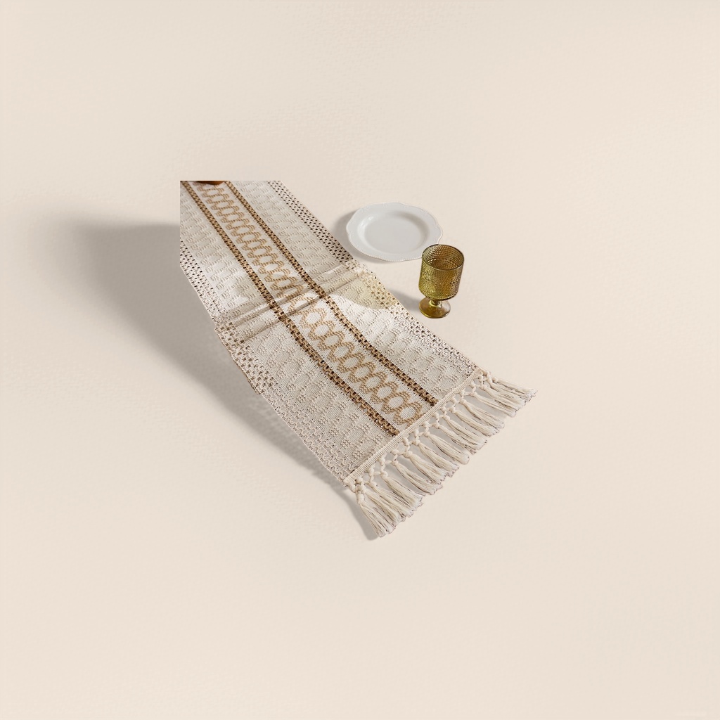 The off-white tassel table flag is a Nordic-style home decoration fabric for the living room dining table Application Scenario