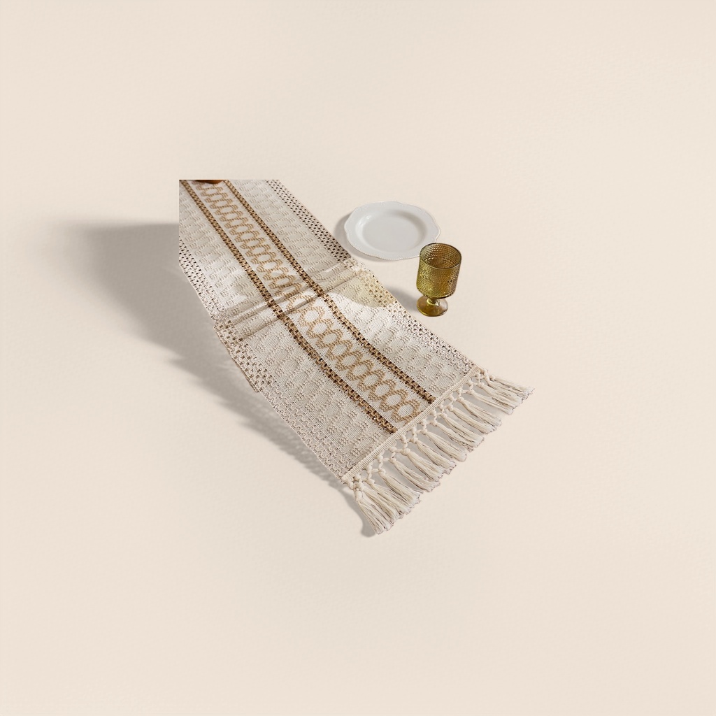 The off-white tassel table flag is a Nordic-style home decoration fabric for the living room dining table Item Picture