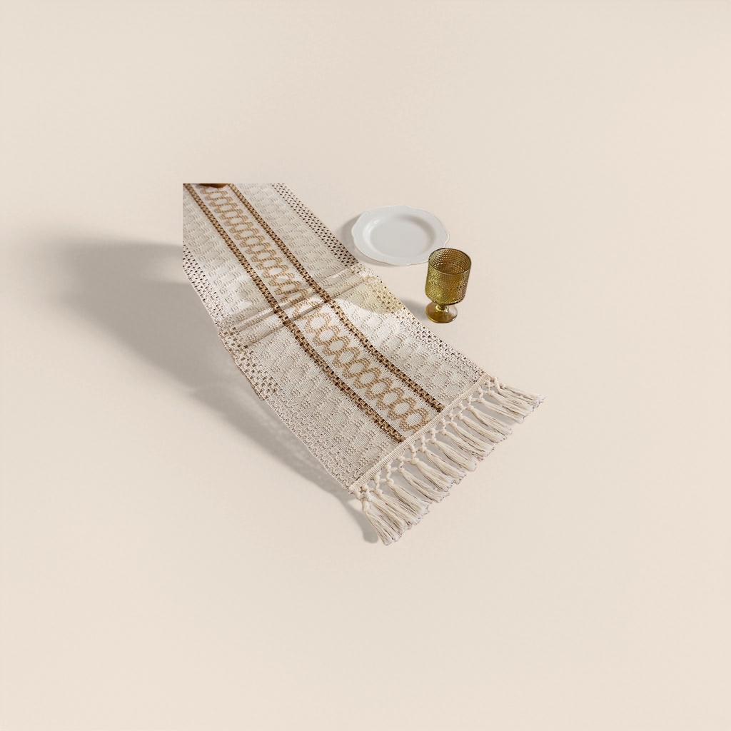 The off-white tassel table flag is a Nordic-style home decoration fabric for the living room dining table details Picture
